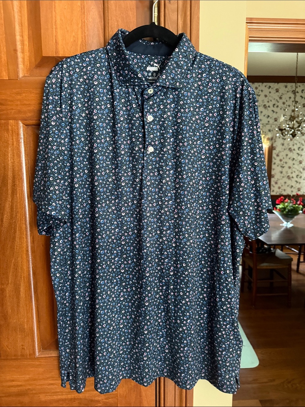Puma Black Micro Floral Short Sleeve Polo
